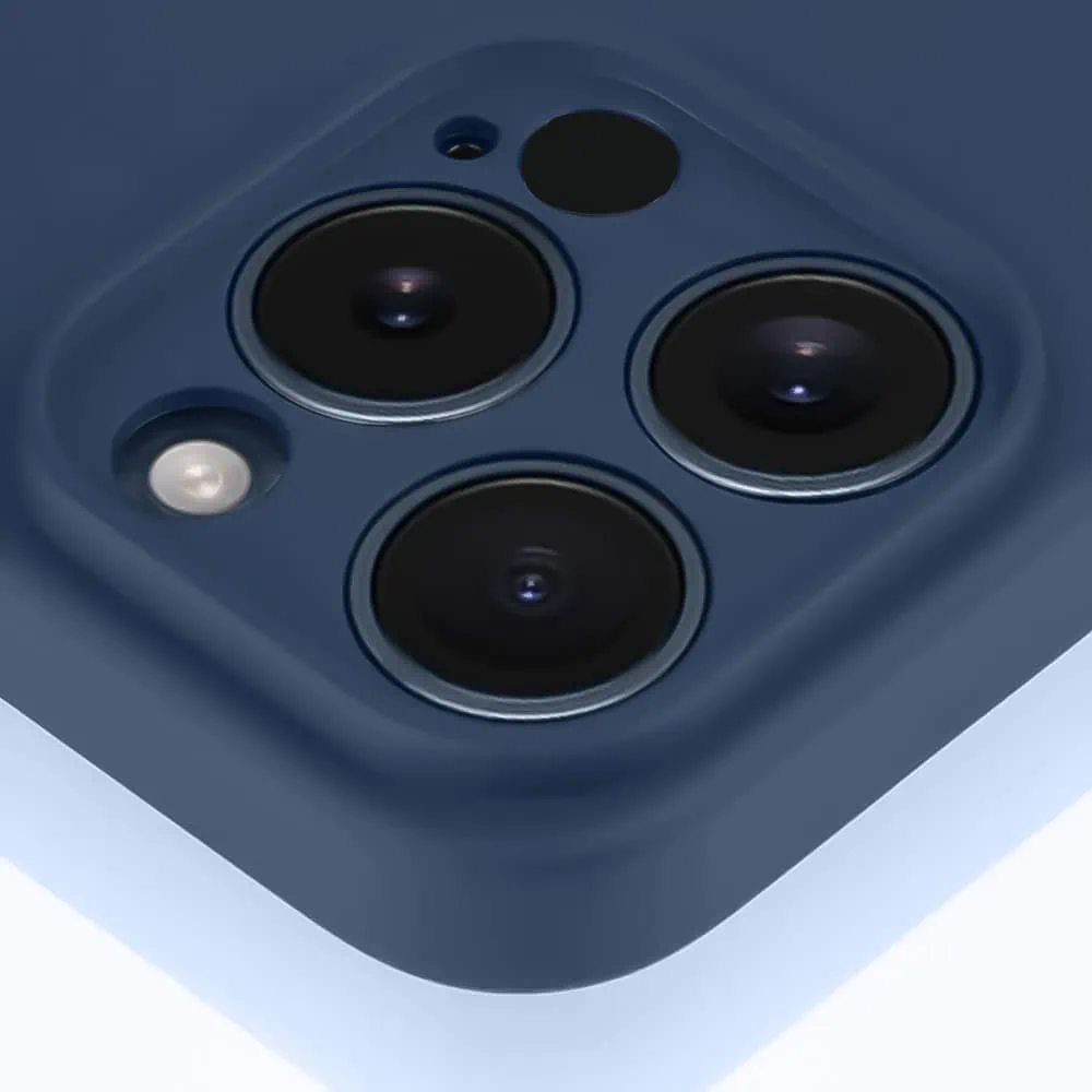 Etui do iPhone 12 Pro Max silikonowe z mikrofibrą soft touch z osłoną na aparat, granatowe