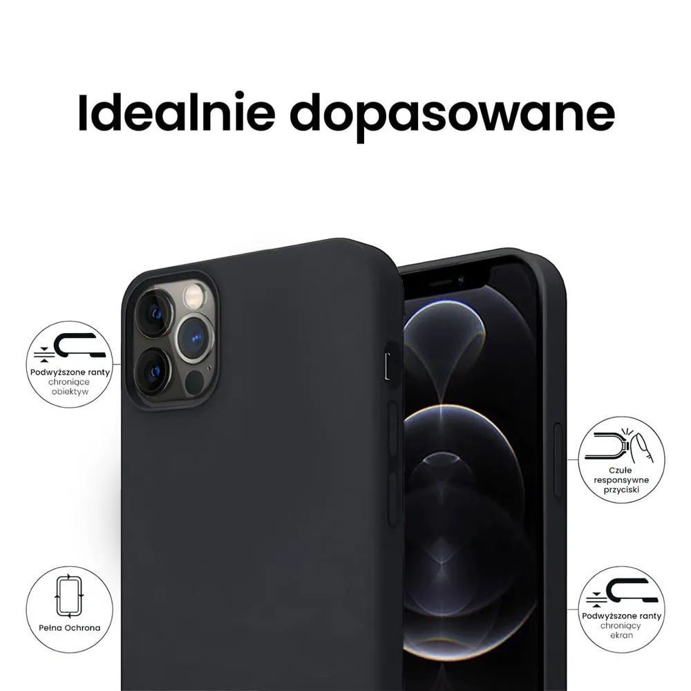 Etui do iPhone 12 Pro silikonowe z mikrofibrą soft touch, czarne