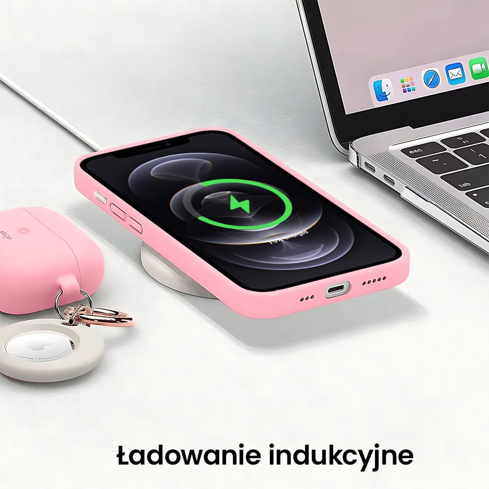 Etui do iPhone 12 Pro Max silikonowe z mikrofibrą soft touch z osłoną na aparat, jasny róż