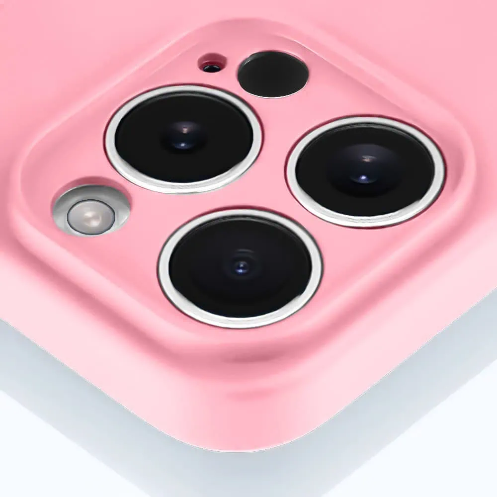 Etui do iPhone 12 Pro Max silikonowe z mikrofibrą soft touch z osłoną na aparat, jasny róż