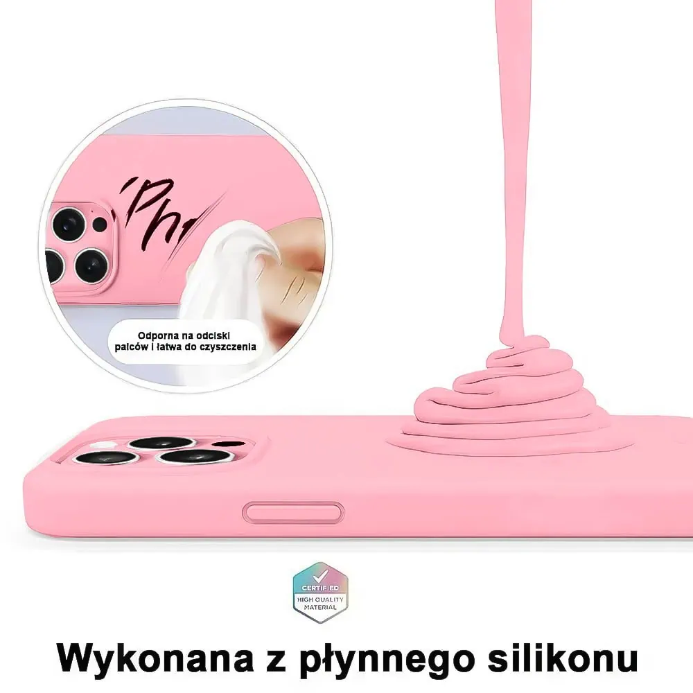 Etui do iPhone 12 Pro Max silikonowe z mikrofibrą soft touch z osłoną na aparat, jasny róż