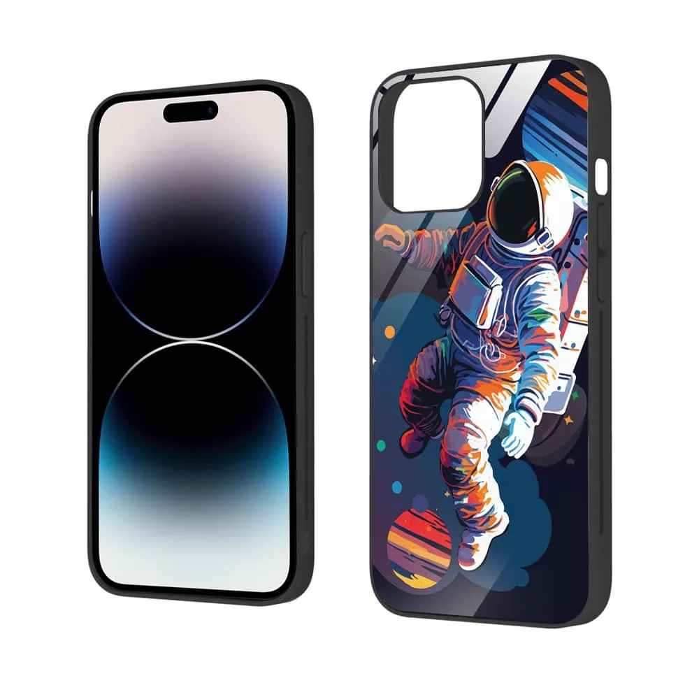 Etui do iPhone 12 Pro, szklany tył, „Kosmiczny podróżnik”, czarne
