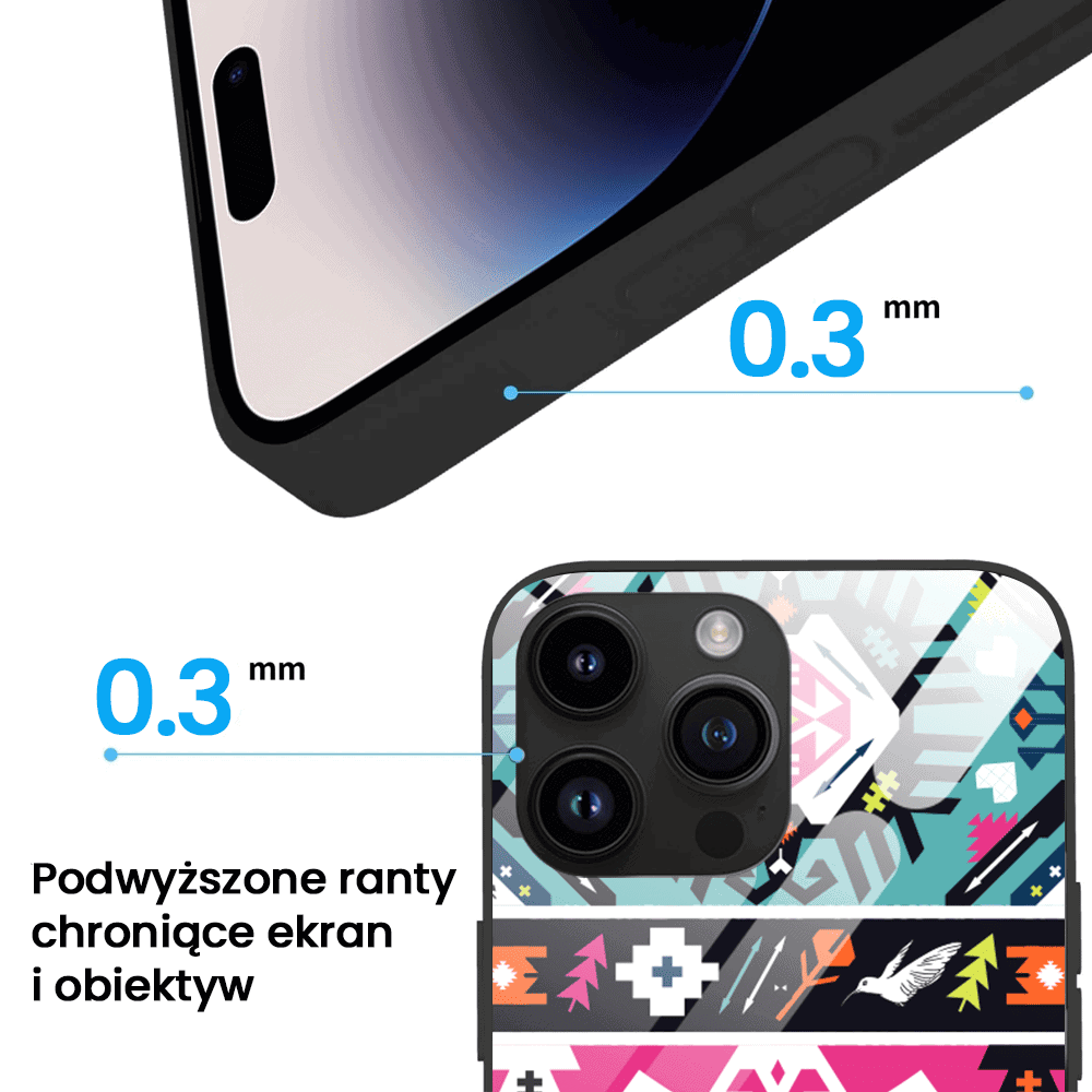 Etui do iPhone 12 Pro, szklany tył, kolorowe mandale, czarne