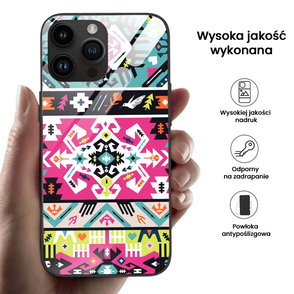 Etui do iPhone 12 Pro, szklany tył, kolorowe mandale, czarne
