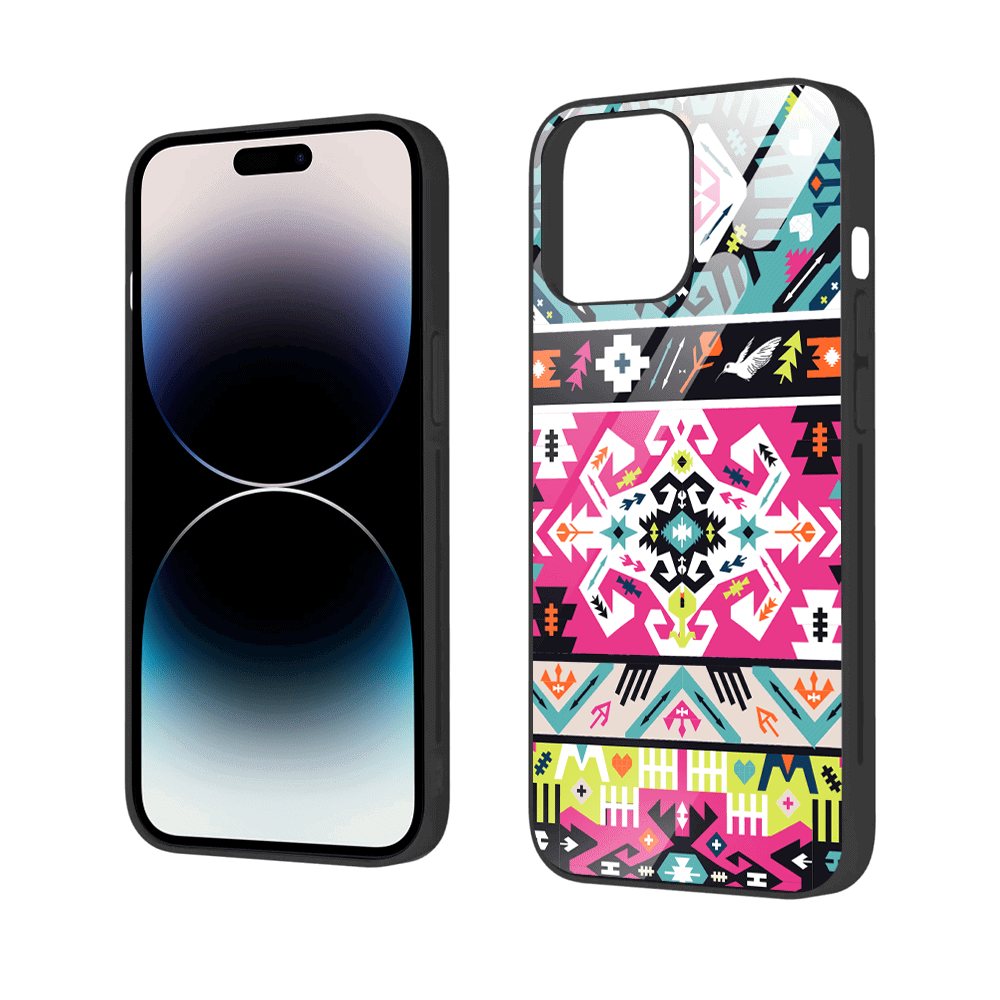 Etui do iPhone 12 Pro, szklany tył, kolorowe mandale, czarne