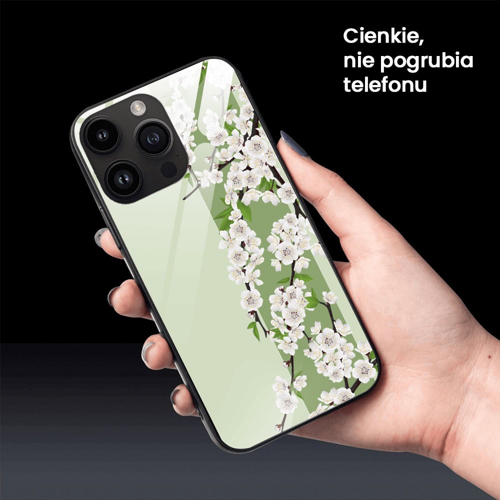 Etui do iPhone 12 Pro, szklany tył, romantyczny bez, czarne
