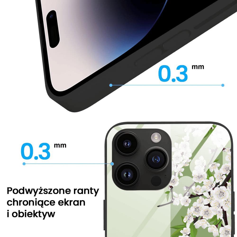Etui do iPhone 12 Pro, szklany tył, romantyczny bez, czarne