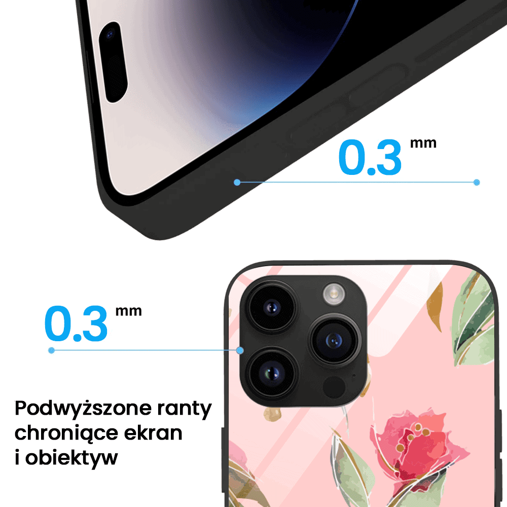 Etui do iPhone 12 Pro, szklany tył, różowa wiosna, czarne