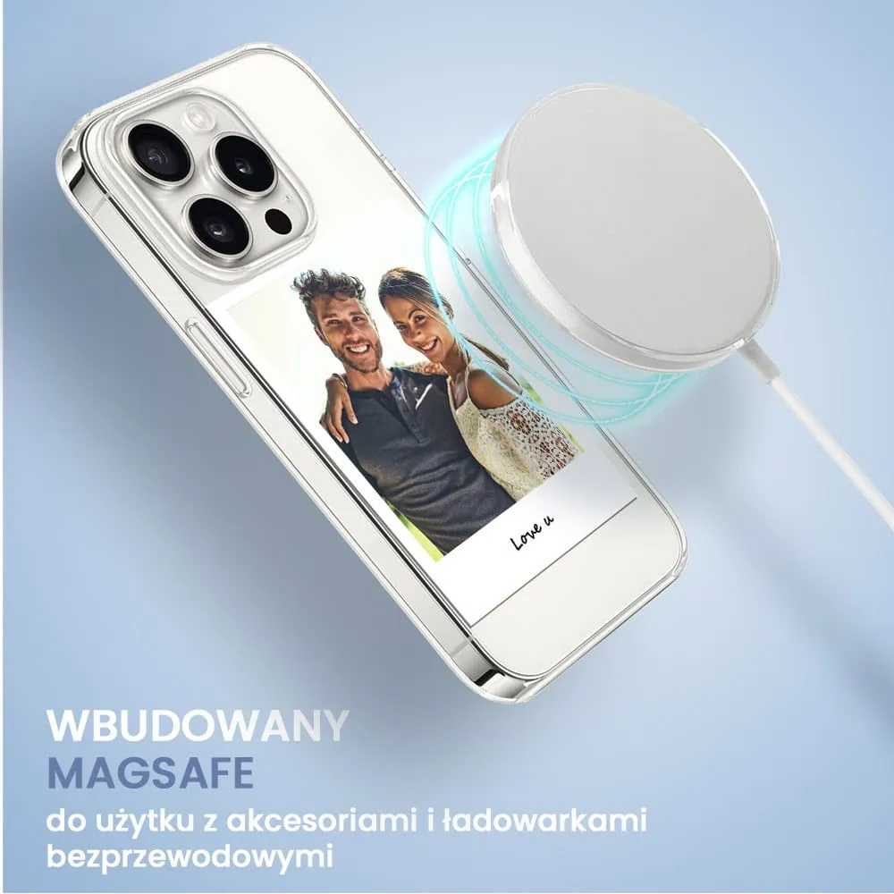 Etui do iPhone 12 Pro z MagSafe, Polaroid z własnym zdjęciem, upominek na prezent, przeźroczyste
