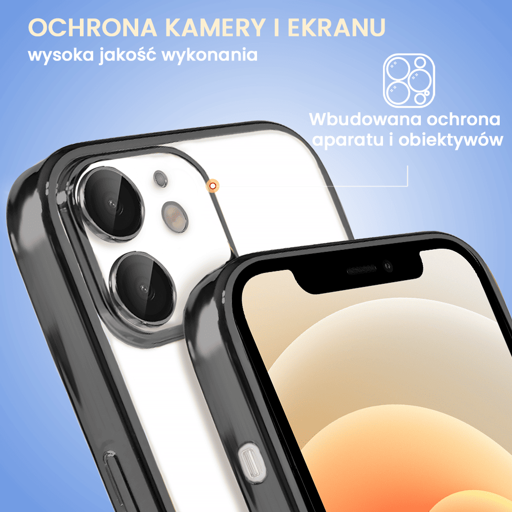 Etui do iPhone 12 Slim Protect Full Cover z osłoną kamery i obiektywów 9H, czarne (OUTLET)