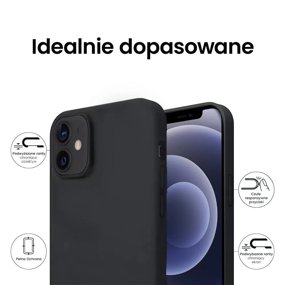 Etui do iPhone 12 silikonowe z mikrofibrą soft touch, czarne