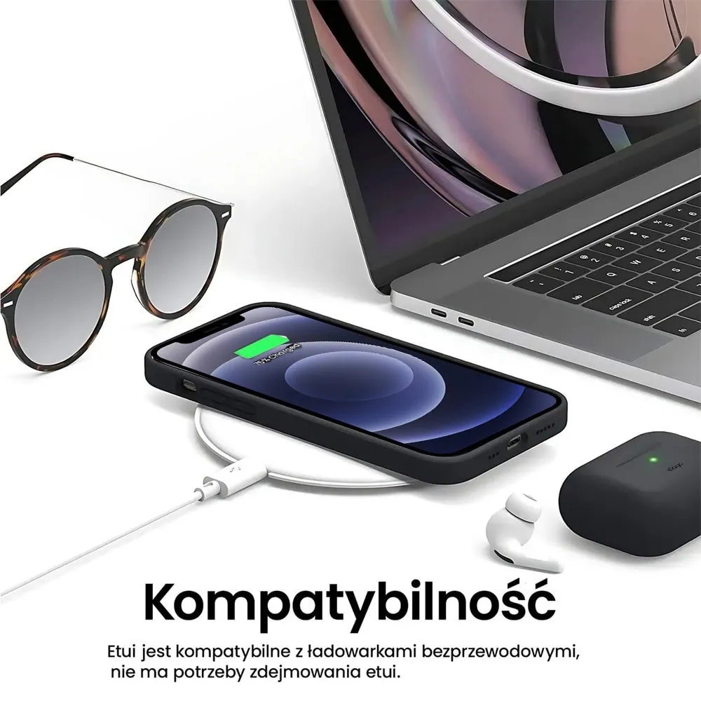 Etui do iPhone 12 silikonowe z mikrofibrą soft touch, czarne