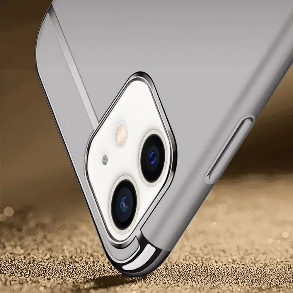 Etui do iPhone 12 eleganckie cienkie ze zdobieniami i widocznym logo, srebrne