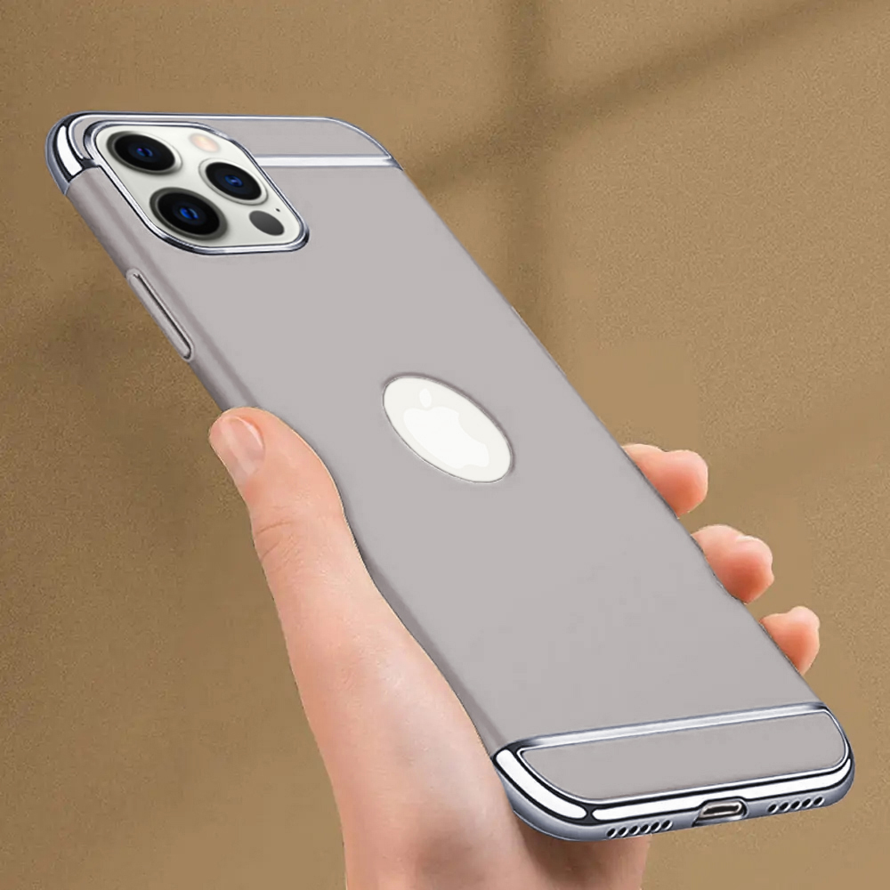 Etui do iPhone 12 Pro eleganckie cienkie ze zdobieniami i widocznym logo, srebrne