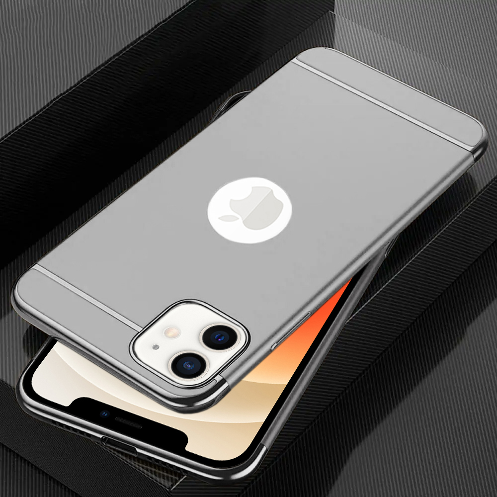 Etui do iPhone 12 eleganckie cienkie ze zdobieniami i widocznym logo, srebrne