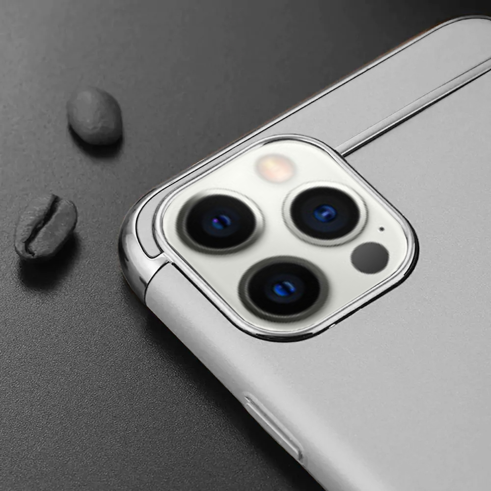 Etui do iPhone 12 Pro eleganckie cienkie ze zdobieniami i widocznym logo, srebrne