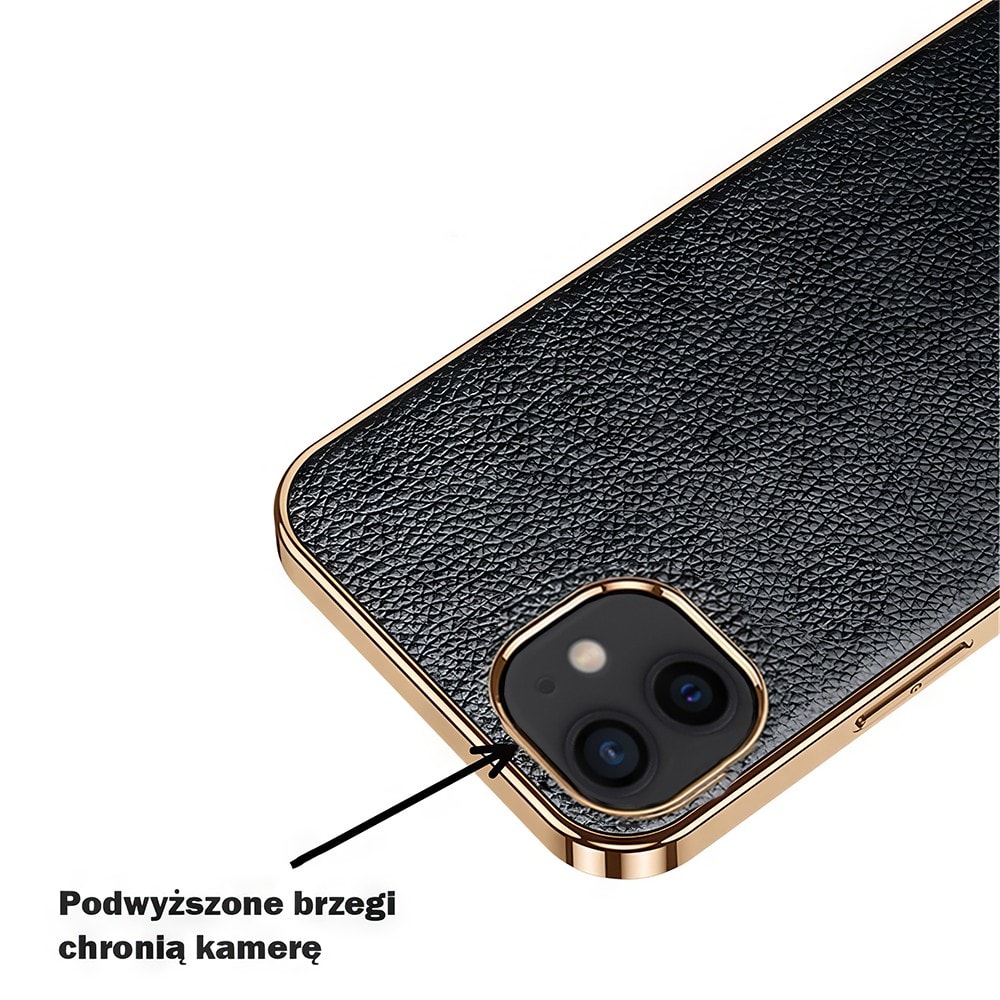 Etui do iPhone 12 eleganckie luksusowe skórzane czarne ze złotem