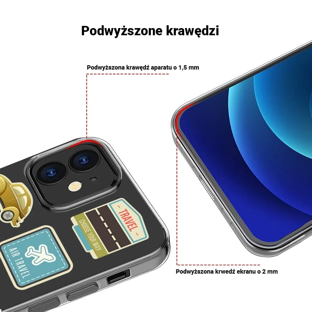 Etui do iPhone 12, przeźroczyste, naklejki z podróży