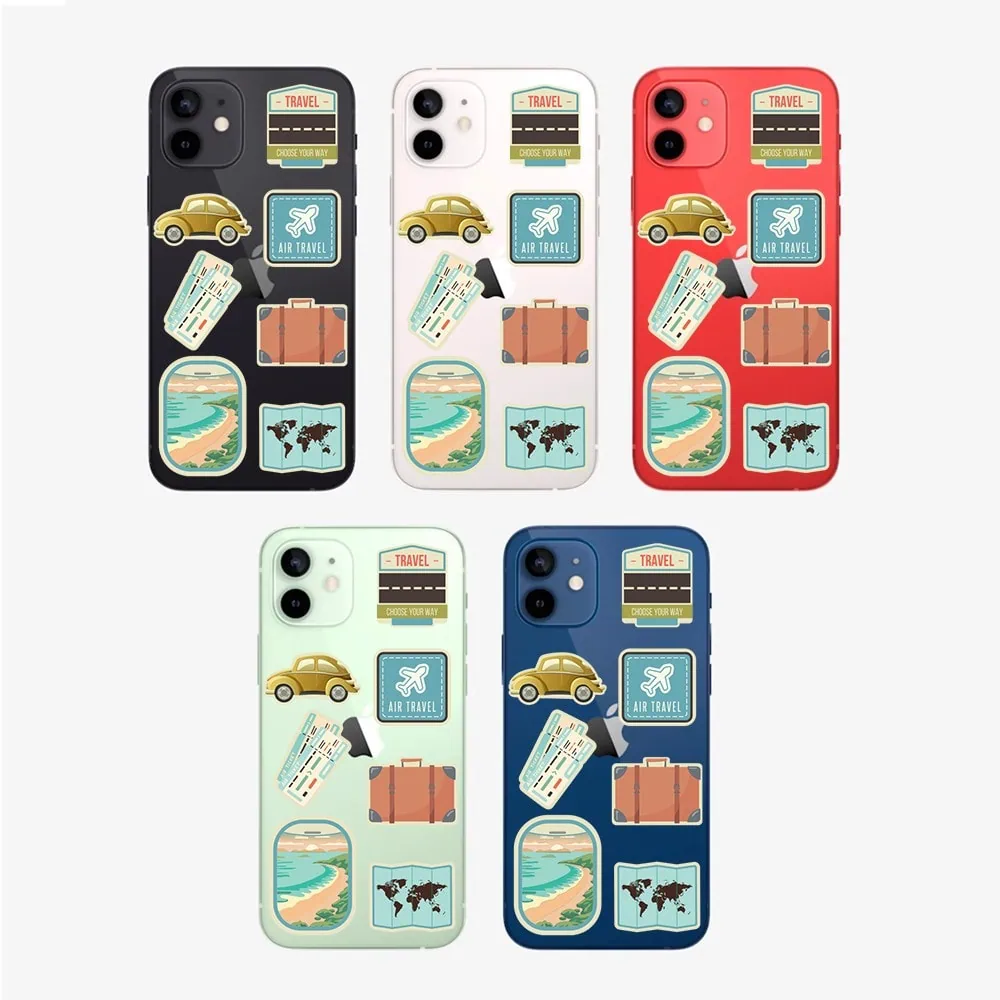 Etui do iPhone 12, przeźroczyste, naklejki z podróży