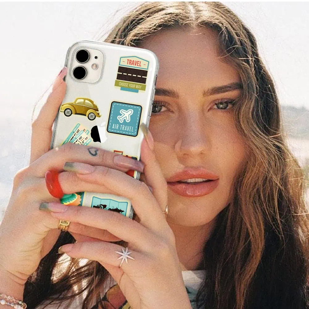 Etui do iPhone 12, przeźroczyste, naklejki z podróży