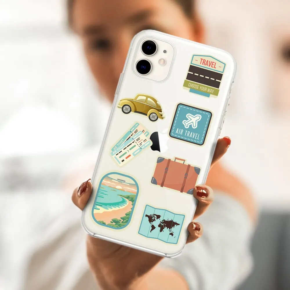 Etui do iPhone 12, przeźroczyste, naklejki z podróży