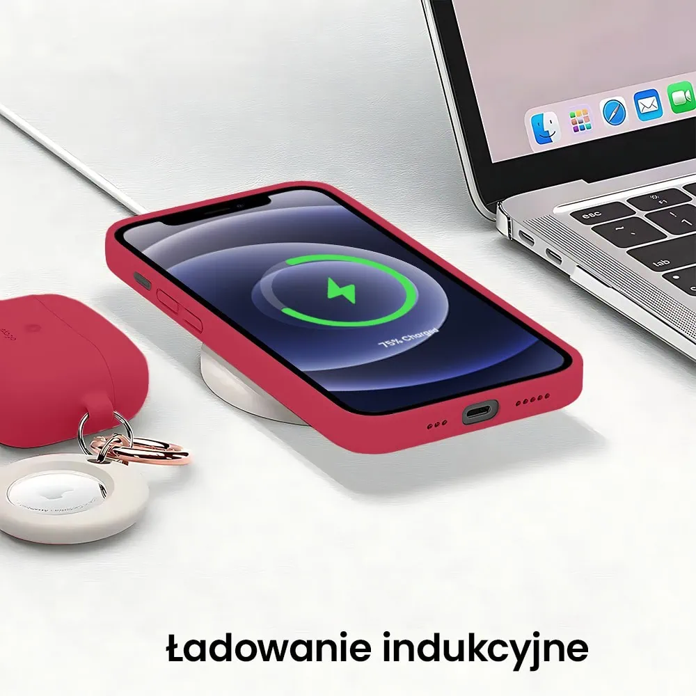 Etui do iPhone 12 silikonowe z mikrofibrą soft touch z osłoną na aparat, ceglasta czerwień