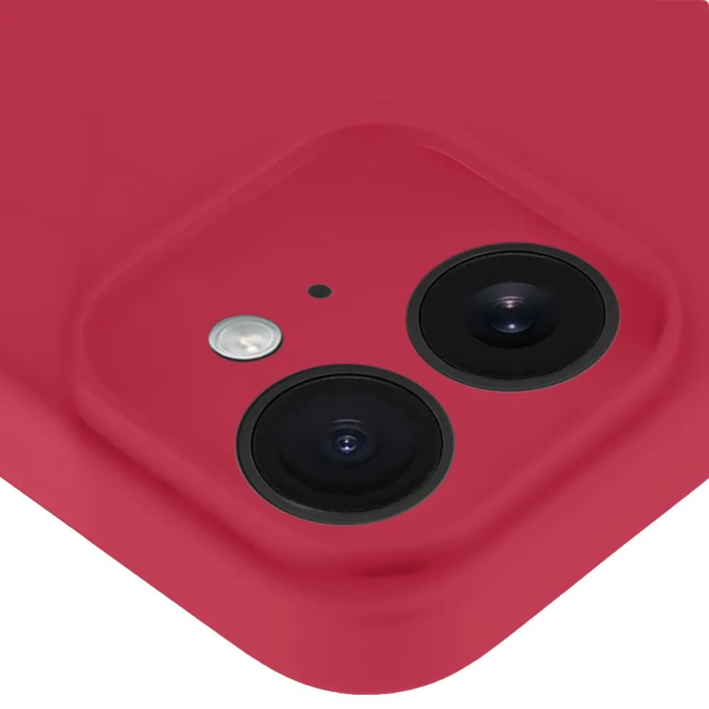 Etui do iPhone 12 silikonowe z mikrofibrą soft touch z osłoną na aparat, ceglasta czerwień