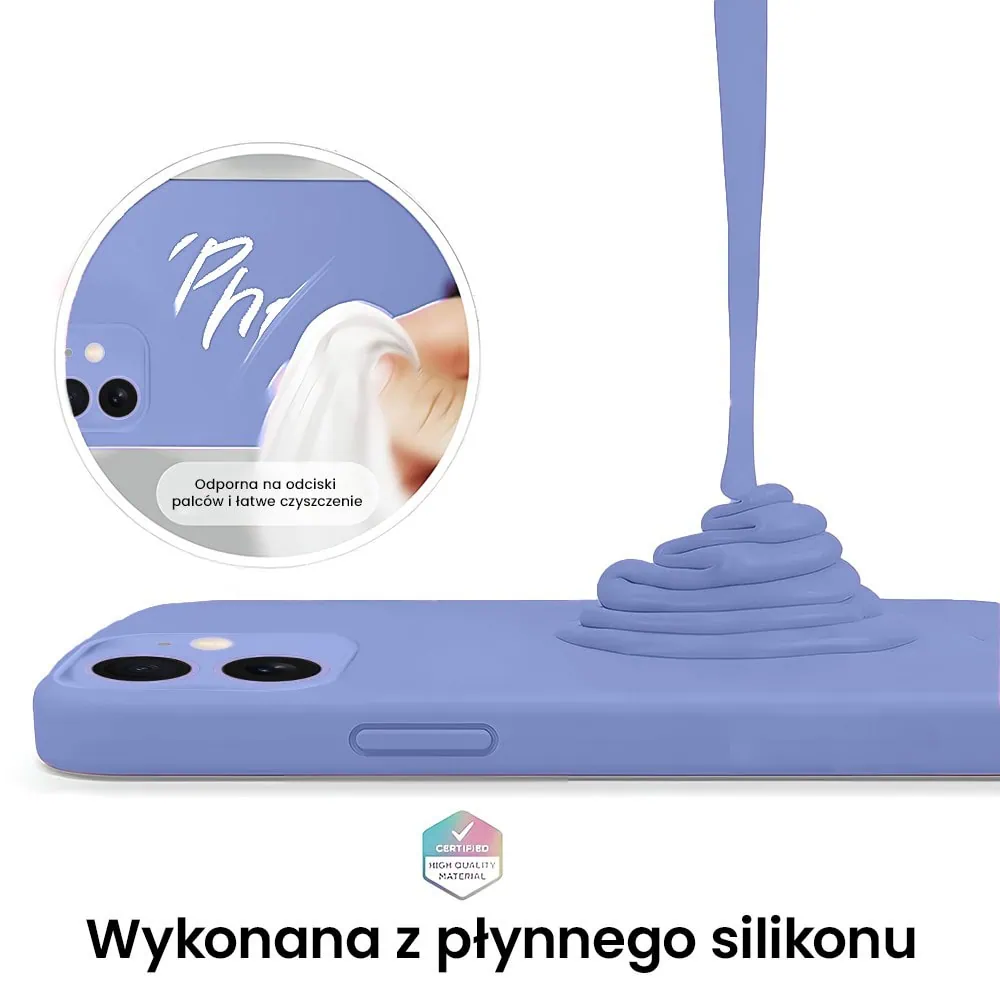 Etui do iPhone 12 silikonowe z mikrofibrą soft touch z osłoną na aparat, fioletowe liliowe