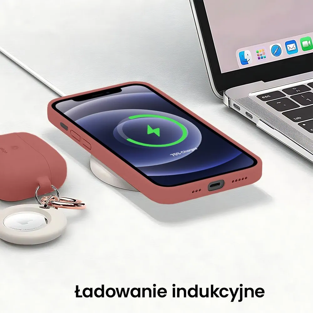 Etui do iPhone 12 silikonowe z mikrofibrą soft touch z osłoną na aparat, gorąca czekolada