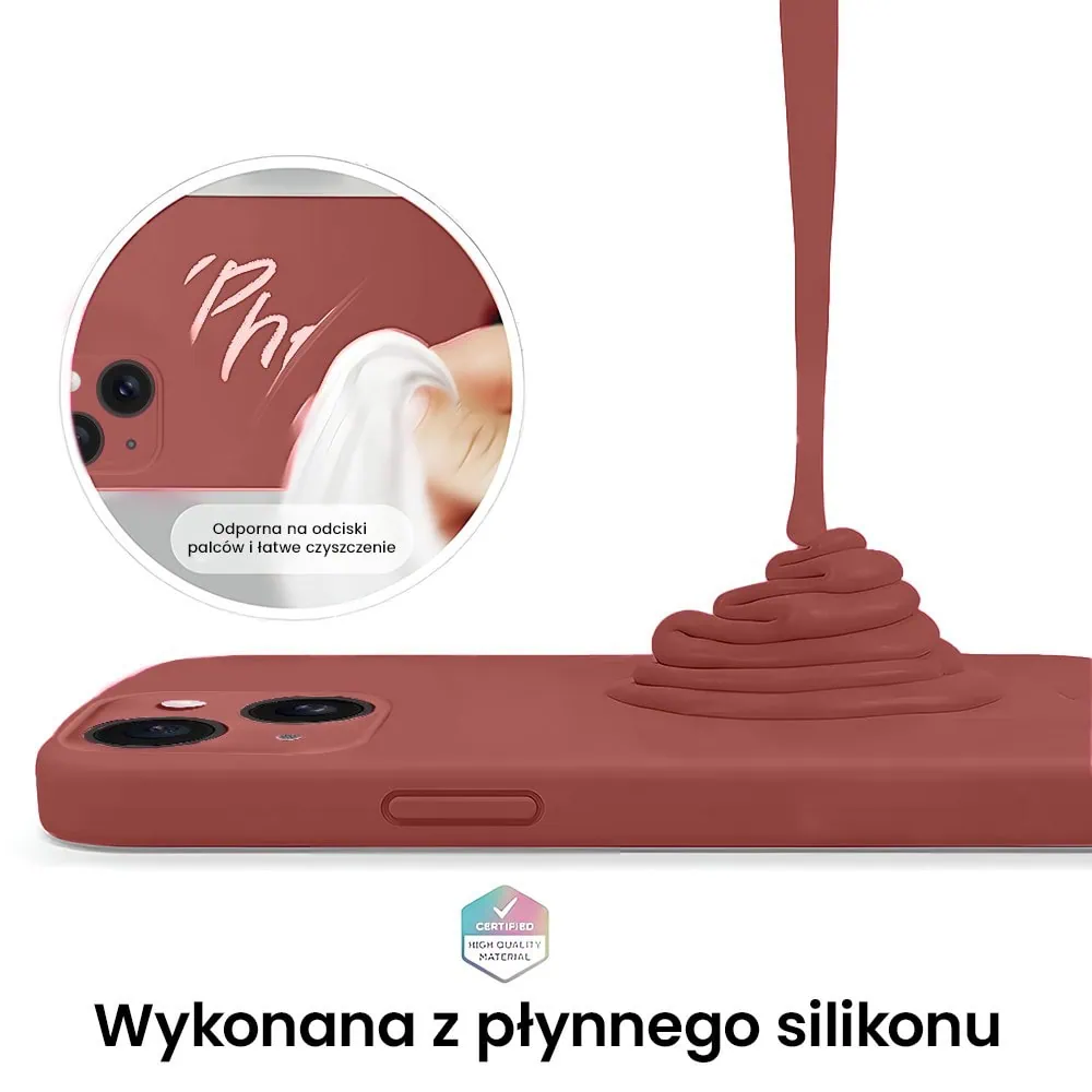 Etui do iPhone 12 silikonowe z mikrofibrą soft touch z osłoną na aparat, gorąca czekolada