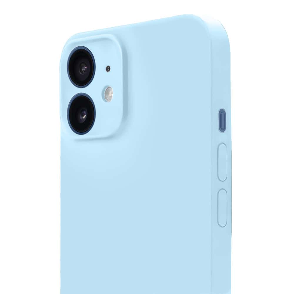 Etui do iPhone 12 silikonowe z mikrofibrą soft touch z osłoną na aparat, jasny niebieski