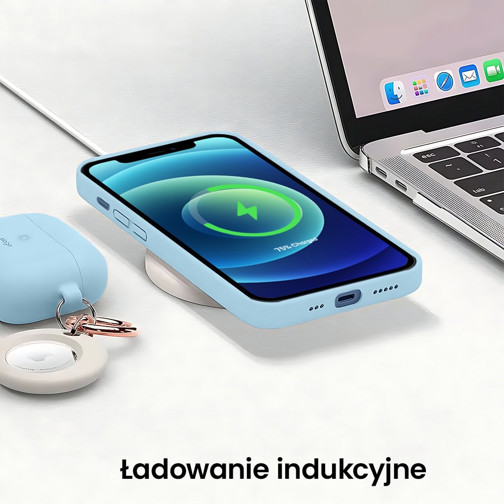 Etui do iPhone 12 silikonowe z mikrofibrą soft touch z osłoną na aparat, jasny niebieski
