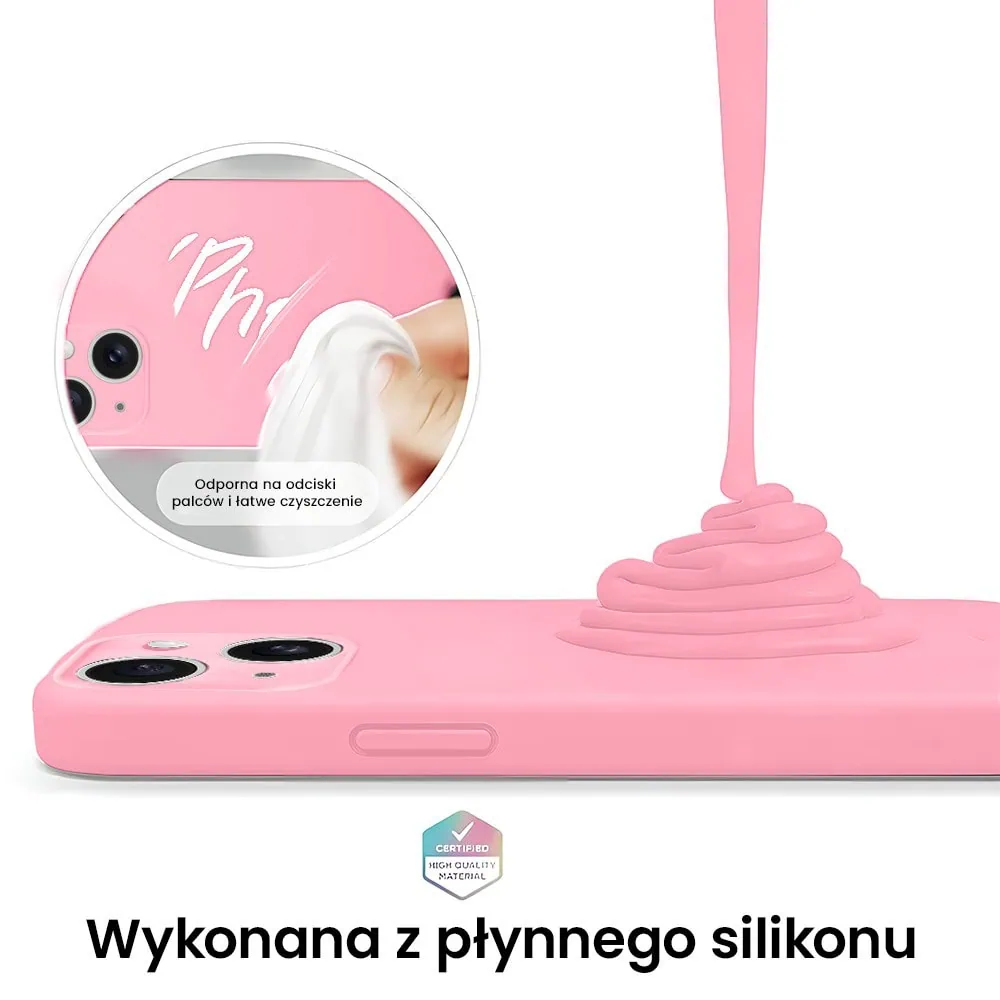 Etui do iPhone 12 silikonowe z mikrofibrą soft touch z osłoną na aparat, jasny róż
