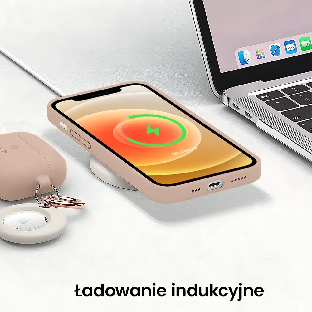 Etui do iPhone 12 silikonowe z mikrofibrą soft touch z osłoną na aparat, kawowe