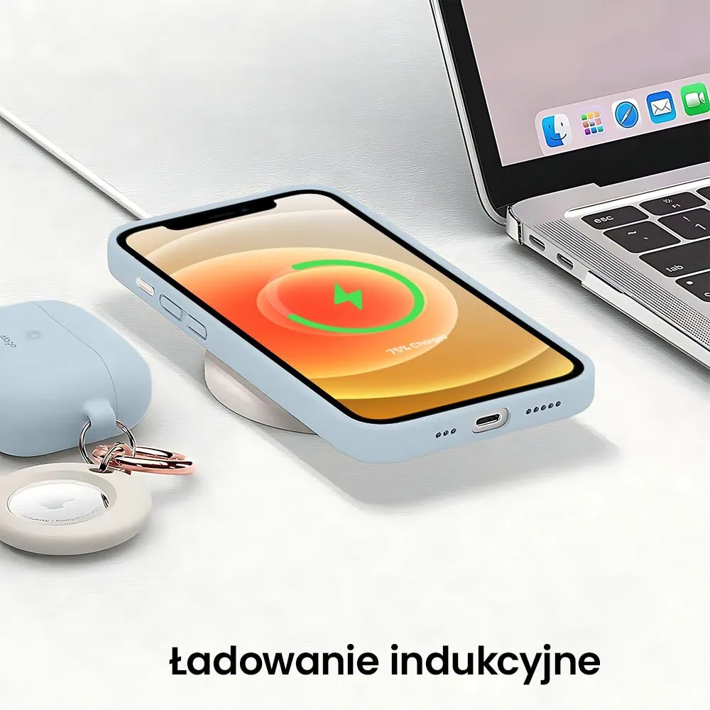 Etui do iPhone 12 silikonowe z mikrofibrą soft touch z osłoną na aparat, lodowy błękit