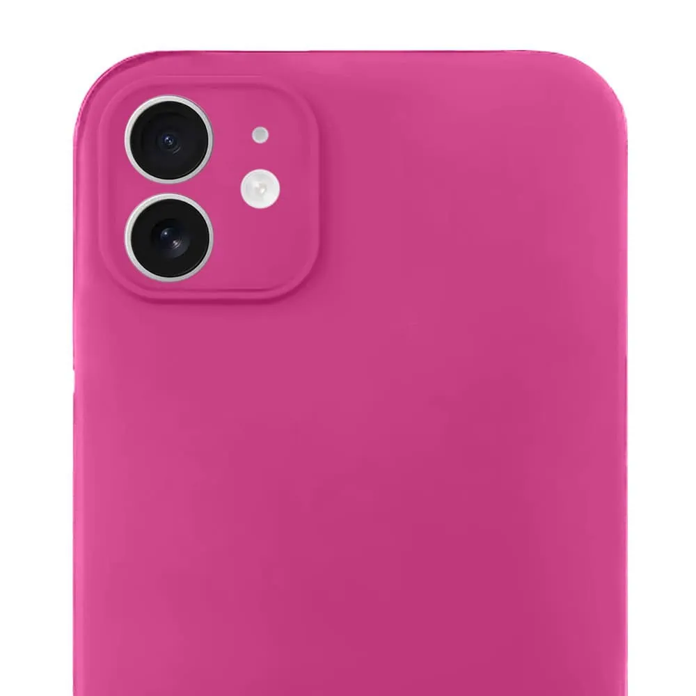 Etui do iPhone 12 silikonowe z mikrofibrą soft touch z osłoną na aparat, malinowe