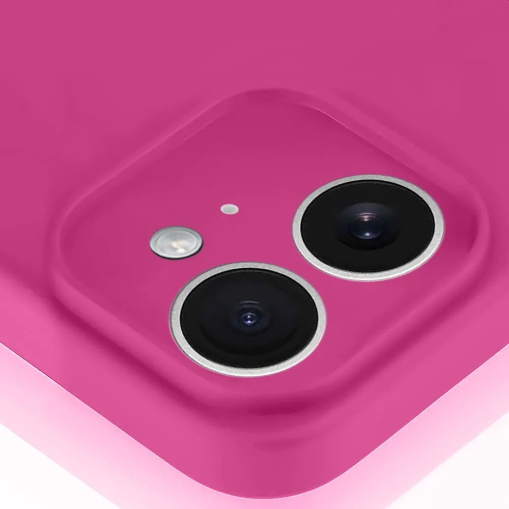 Etui do iPhone 12 silikonowe z mikrofibrą soft touch z osłoną na aparat, malinowe