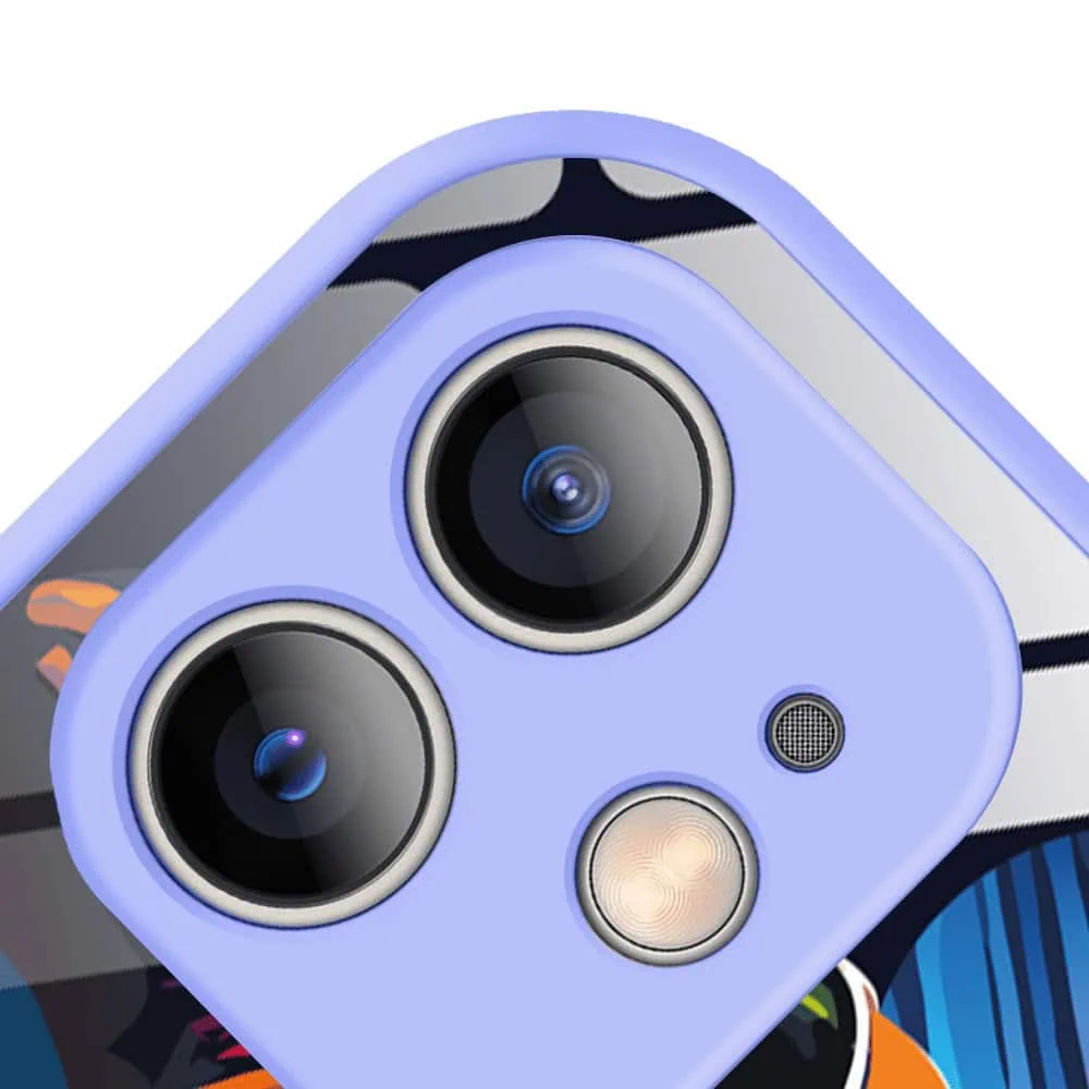 Etui do iPhone 12, szklany tył, osłona kamery, Kosmiczny podróżnik, fioletowe