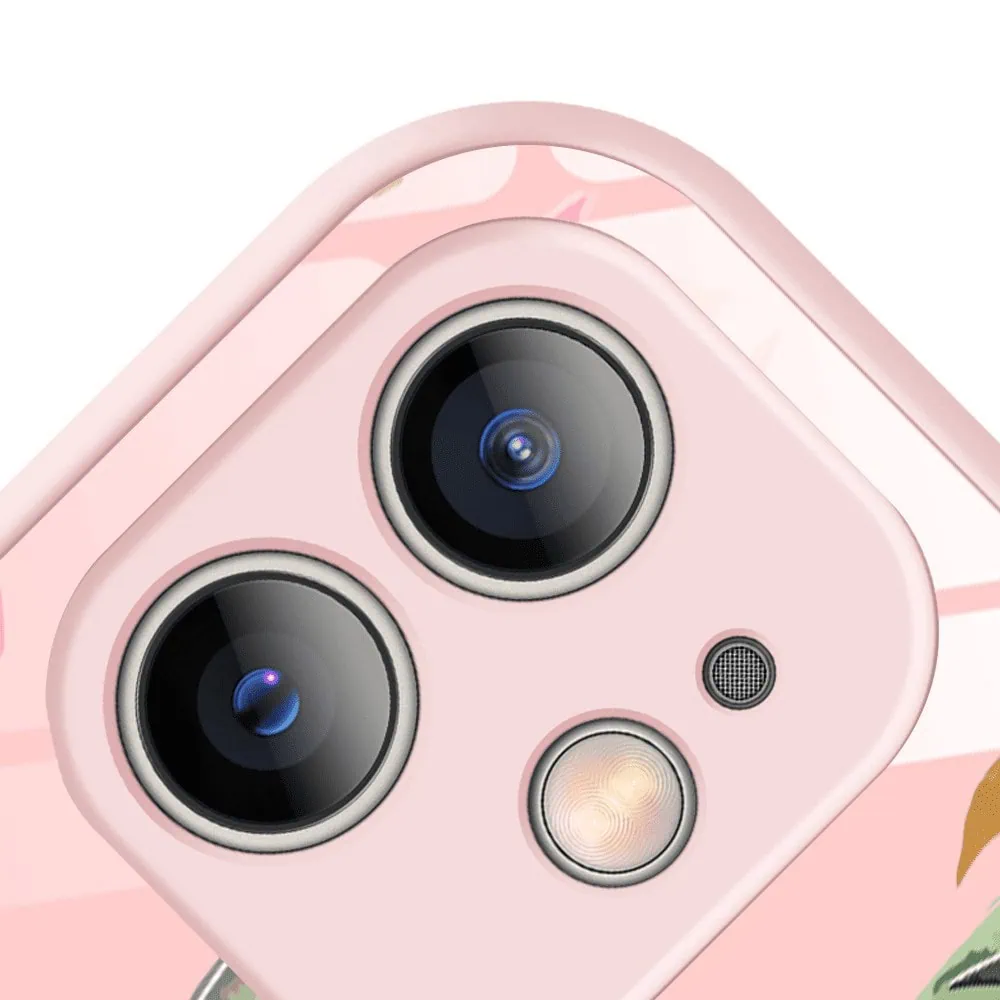 Etui do iPhone 12, szklany tył, osłona kamery, różowa wiosna, łososiowe