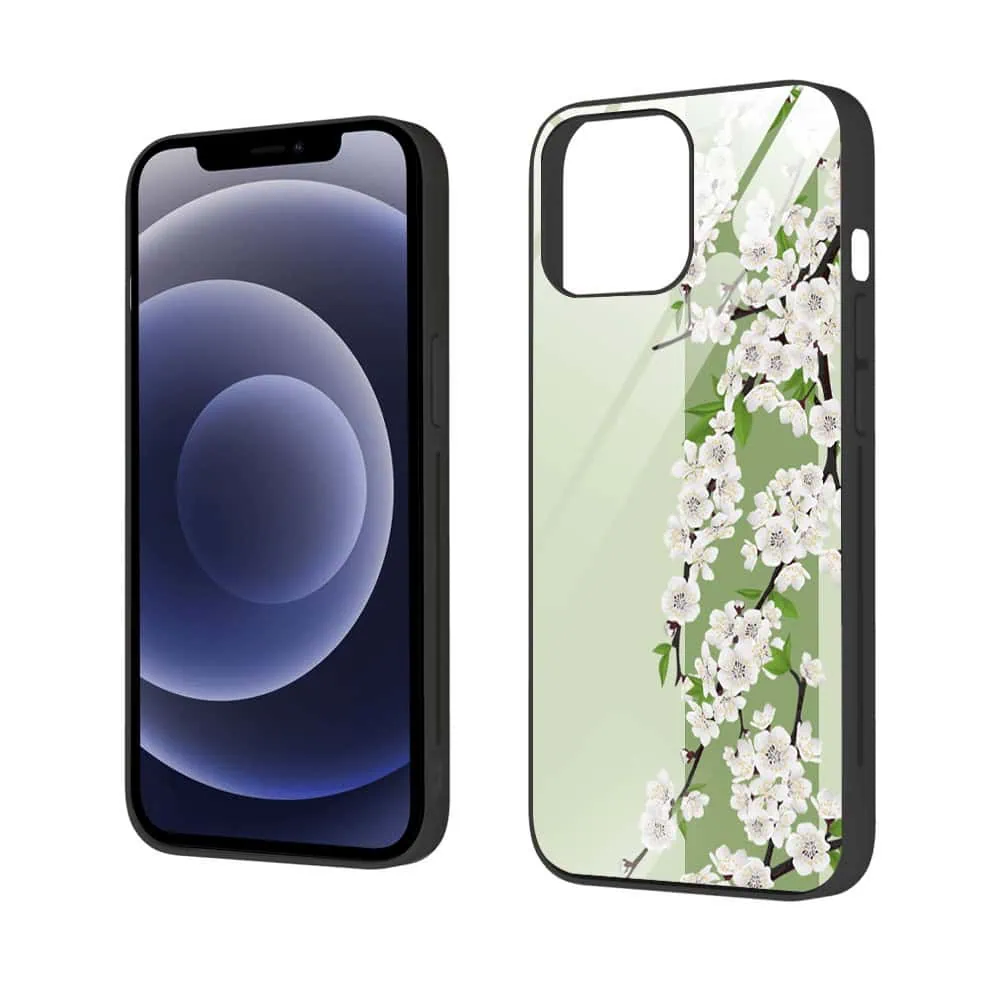 Etui do iPhone 12, szklany tył, romantyczny bez, czarne