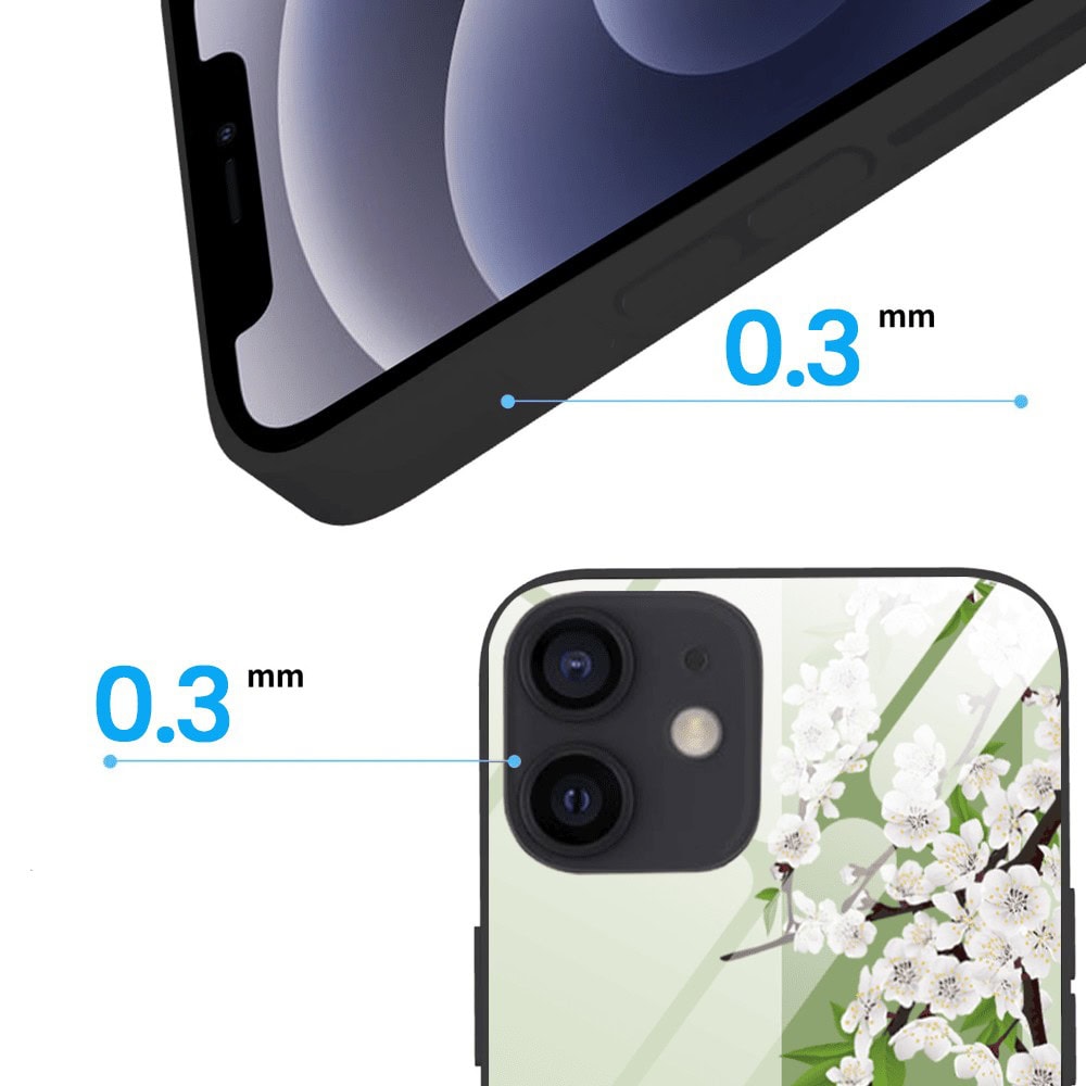 Etui do iPhone 12, szklany tył, romantyczny bez, czarne