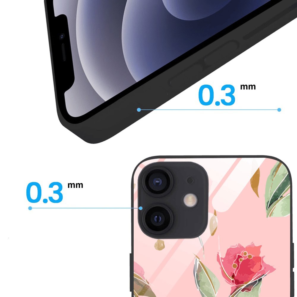 Etui do iPhone 12, szklany tył, różowa wiosna, czarne