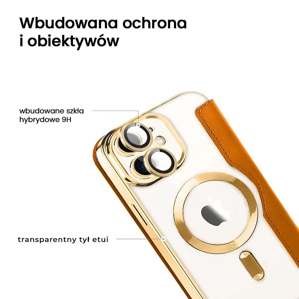 Etui do iPhone 12 typu książka Book Magsafe Lens Protect, z klapką, złote