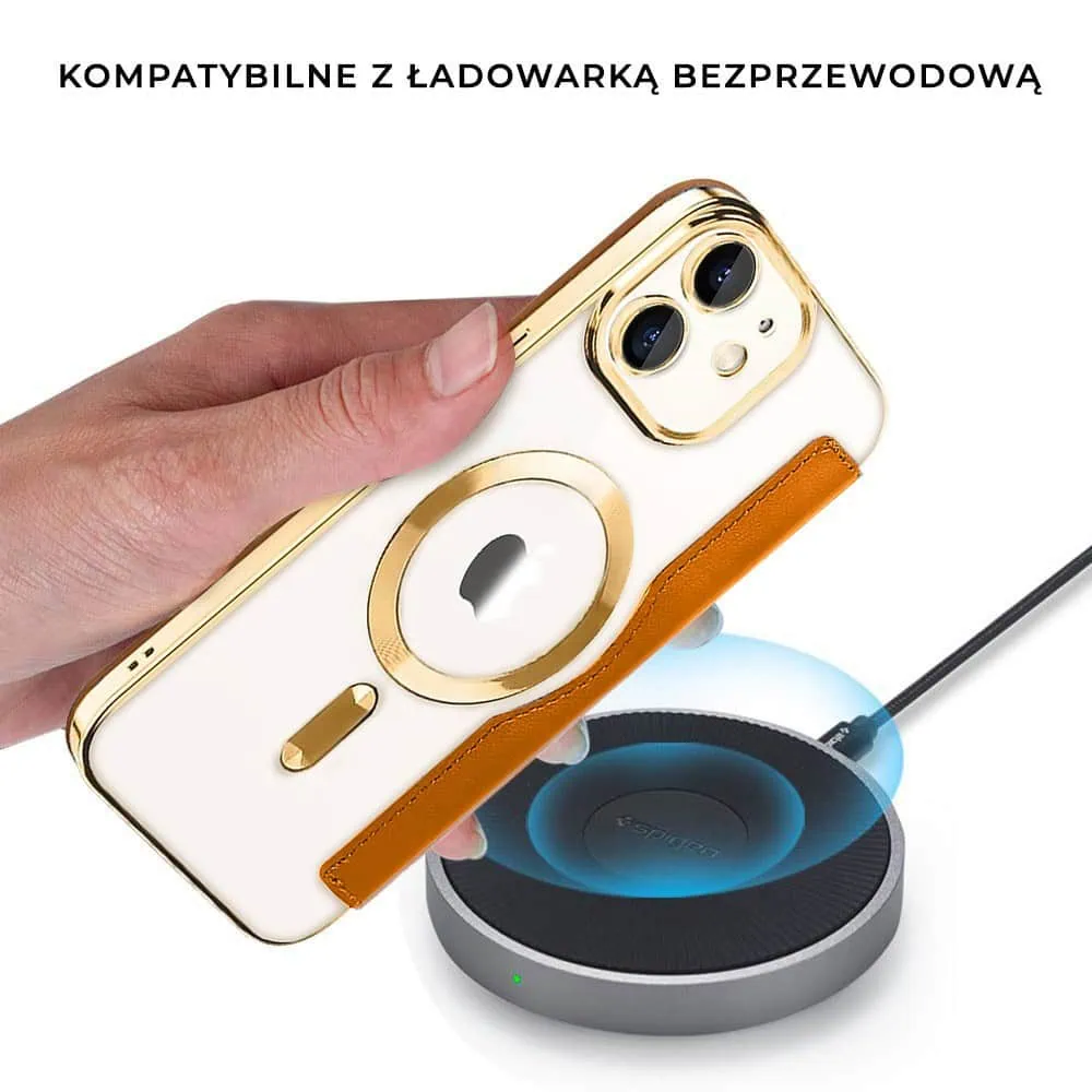 Etui do iPhone 12 typu książka Book Magsafe Lens Protect, z klapką, złote