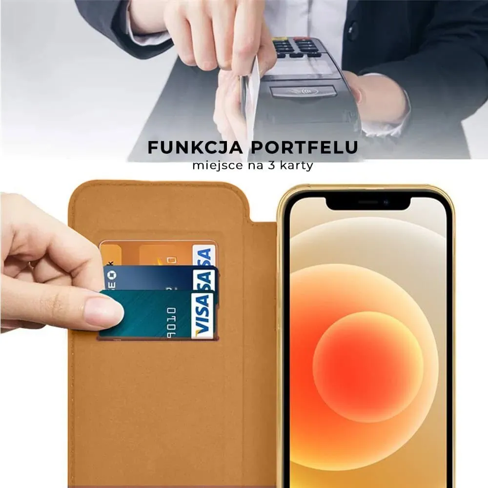 Etui do iPhone 12 typu książka Book Magsafe Lens Protect, z klapką, złote