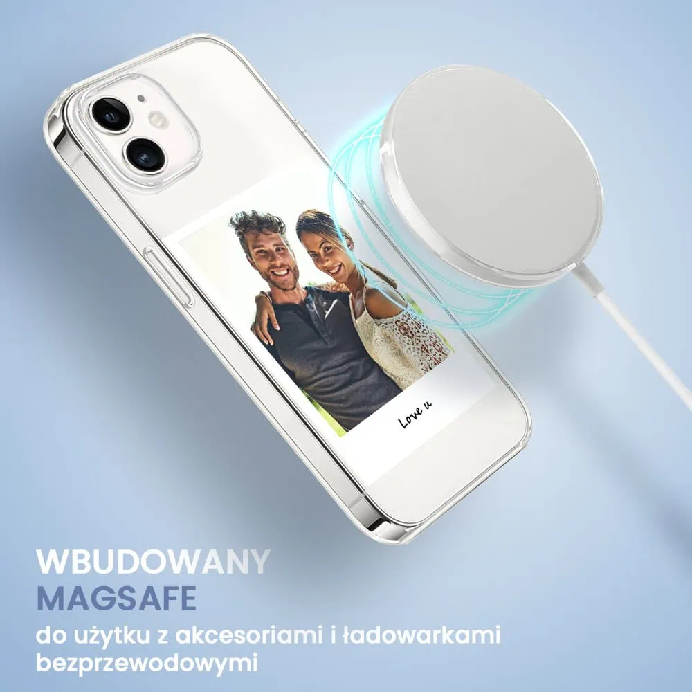 Etui do iPhone 12 z MagSafe, Polaroid z własnym zdjęciem, upominek na prezent, przeźroczyste