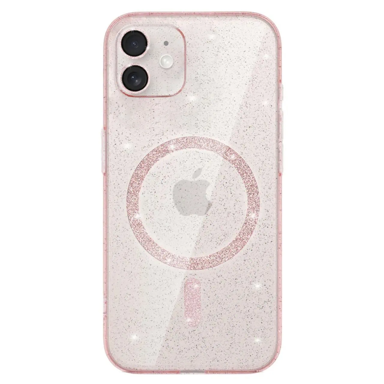 Etui do iPhone 12 z Magsafe, przeźroczyste, błyszczący brokat, różowe