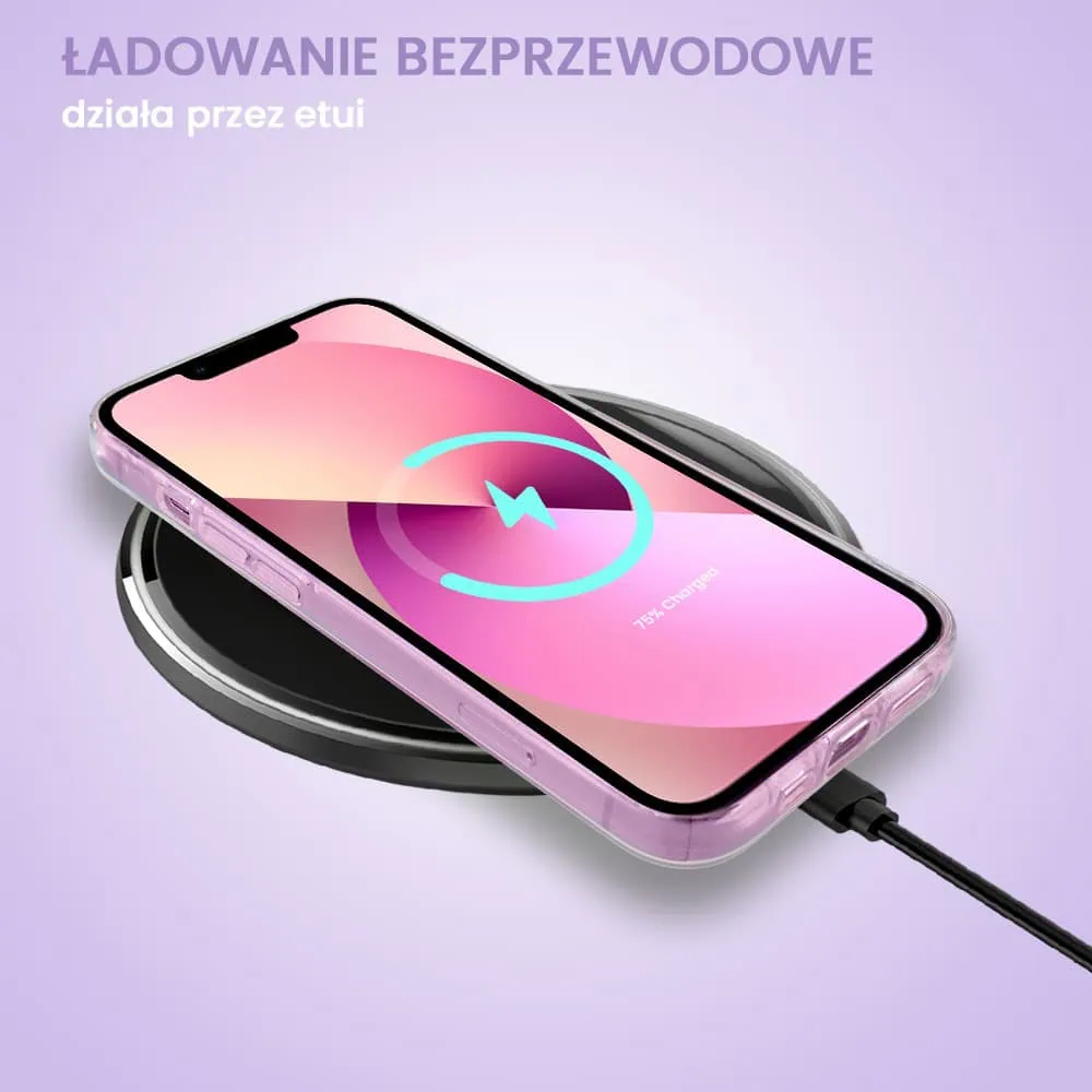 Etui do iPhone 13 Mini, przeźroczyste, fioletowe dmuchawce ze złotym zdobieniem
