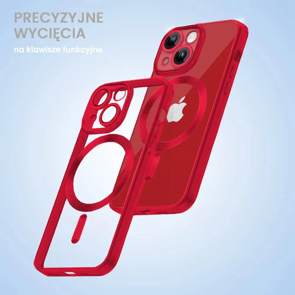 Etui do iPhone 13 Mini MagSafe Luxury Protect przeźroczyste, hybrydowa ochrona kamery, czerwone