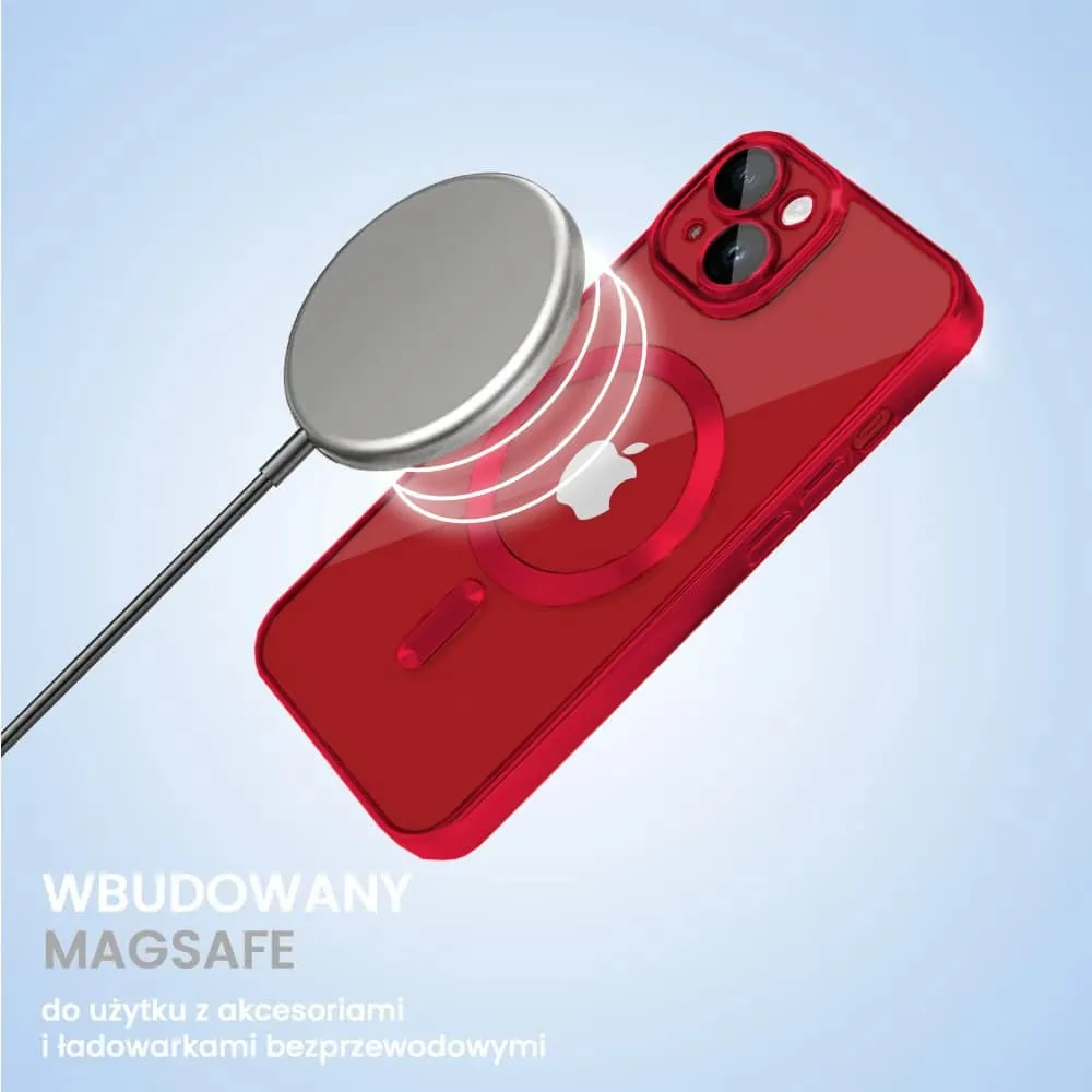 Etui do iPhone 13 Mini MagSafe Luxury Protect przeźroczyste, hybrydowa ochrona kamery, czerwone